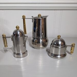 Vintage MCM Italian Moka Pot with creamer and sugar container